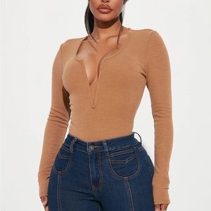 Ribbed deep v body suit